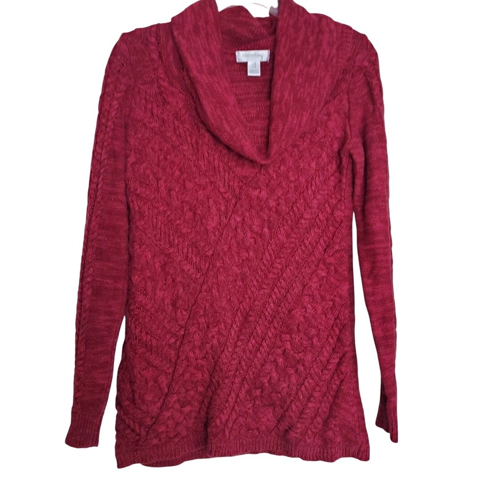 Motherhood Maternity Cowl Neck Marled Cable Knit Sweater Top Red Size M